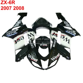 Комплект обтекателей для литья под давлением Kawasaki zx-6r zx6r Ninja 2007 2008 07 08 черно-белые обтекатели TP121