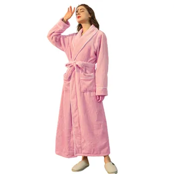 Утолщенные пушистые халаты, халат, Длинный женский халат на шнуровке, теплый халат с капюшоном, Фланелевое кимоно с кроликом, Банный халат, халат, Бархатная пижама