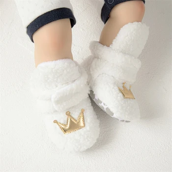 Зимние ботинки для новорожденных девочек 0-18 м, однотонные ботильоны, теплая детская обувь для прогулок для малышей, детские хлопчатобумажные ботинки
