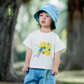 Детская футболка Amila с коротким рукавом, летняя новинка 2023 года, Милый мультяшный принт для мальчиков и девочек, повседневный домашний уют, топ ярких цветов от 0 до 6 лет