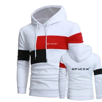 Логотип SpaceX Space X 2023 Мужская Новая Весенне-Осенняя Модная Печать Сращивание Цветной Флисовой Одежды С Капюшоном Повседневная Спортивная Одежда