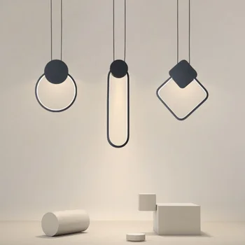 Скандинавская простая круглая квадратная люстра для спальни, светодиодное небольшое подвесное освещение, ресторан, подвесной светильник геометрической формы для гостиной