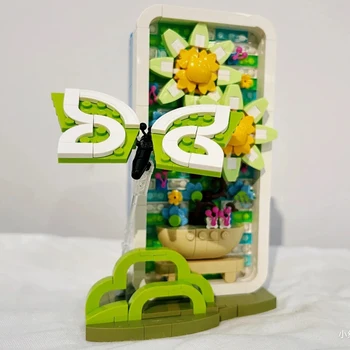 Игрушка Для детей Зеленая Цветочная коробка Весеннее Растение Сказки Красивый Подарок 3D Модель DIY Мини Блоки Кирпичное Здание