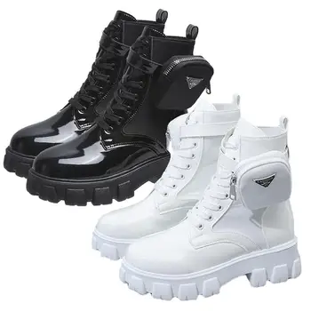 Армейские ботинки на толстой платформе, женские армейские ботинки на шнуровке с карманом, ботинки до середины икры, повседневная женская обувь для холодной погоды