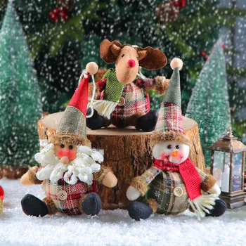 Рождественская клетчатая кукла на пуговицах, Милый Рождественский пухлый Снеговик, Лось, Рождественская футболка, украшение, Кукла-подвеска