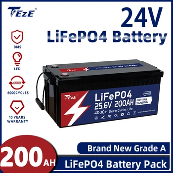 TEZE 24V 200Ah 300AH Перезаряжаемый Аккумулятор Lifepo4 Встроенный BMS BT 6000 Циклов для Солнечной Энергетической Системы RV Motor EU TAX Free