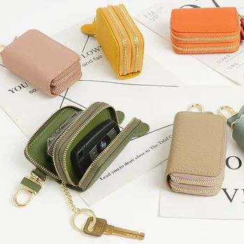 Модная мини-сумка для ключей от машины из натуральной кожи в стиле INS, многофункциональные кошельки для ключей от машины, портативная маленькая сумка для ключей на двойной молнии