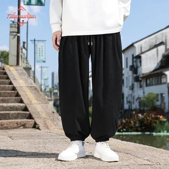 Японские ретро мужские брюки, осенние вельветовые брюки для мужчин, эластичный пояс, Свободные мужские брюки против морщин