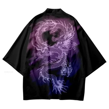 Пляжная мода с принтом Китайского дракона, Японский Косплей, Кимоно, Кардиган, Мужские рубашки, Юката Хаори, Женская Традиционная Азиатская одежда