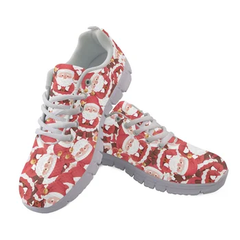 Женская повседневная обувь медсестры на плоской подошве 2024 года, дышащие летние кроссовки с рождественским принтом Санта-Клауса, легкая обувь на плоской шнуровке
