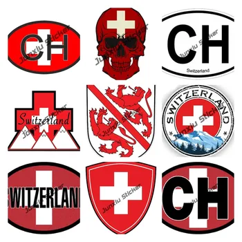 Швейцария с наклейкой флага, Код страны Швейцарии, Виниловая светоотражающая наклейка, Германская домашняя гордость, дорожная наклейка на автомобиль, грузовик, Овальная наклейка