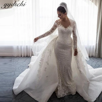 Элегантные свадебные платья 2024 года, свадебные платья со съемным шлейфом, классическая роскошь в стиле Русалки Для женщин С длинными рукавами Vestidos De Novia