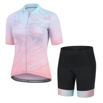 Santic, Велосипедные комплекты с коротким рукавом, Женские летние рубашки для занятий спортом на открытом воздухе, MTB, Велосипедные шорты на молнии, Колготки, Дышащие велосипедные костюмы